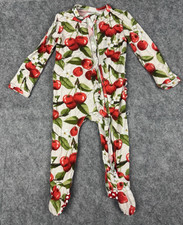 Bums Roses Baby 3-6 Months Footie Pajamas Sleeper Cherry Floral Ruffle Bamboo