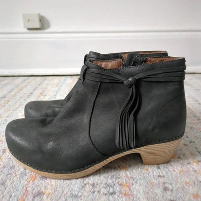 Dansko Maria Black Nubuck Leather Ankle Clog Booties Side Zip Size 39