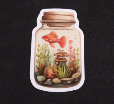 Beautiful Fish Swimming Inside Jar Sticker 2'' x 1.25''