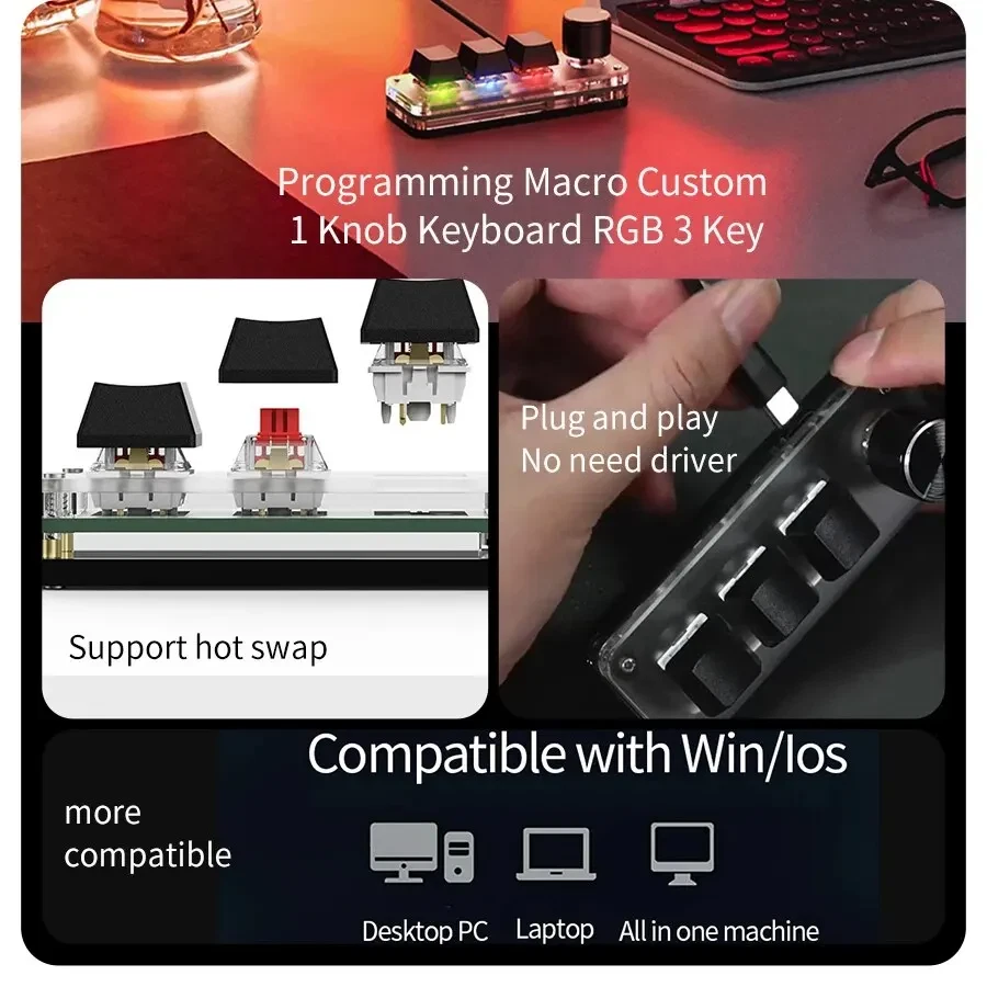 Compact RGB Mechanical Gaming Keypad with Programmable Knob for Custom Controls