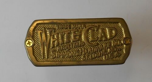 Vintage White Clad Ice Box name plate Simmons hardware company St. Louis MO - Afbeelding 1 van 5