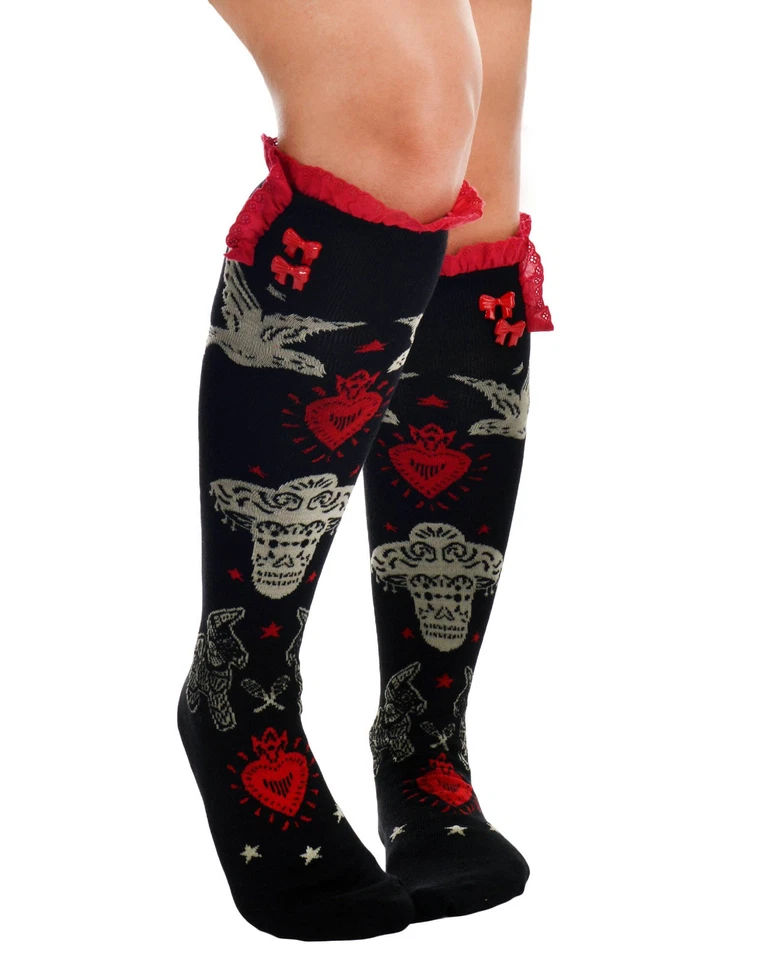 MUÑECA PUNK GÓTICA OCULTA GÓTICA DÍA DE MUERTOS DEMASIADO RÁPIDA TATUAJE GÓTICA RODILLA ALTA CALCETINES  Foto 3 de 3