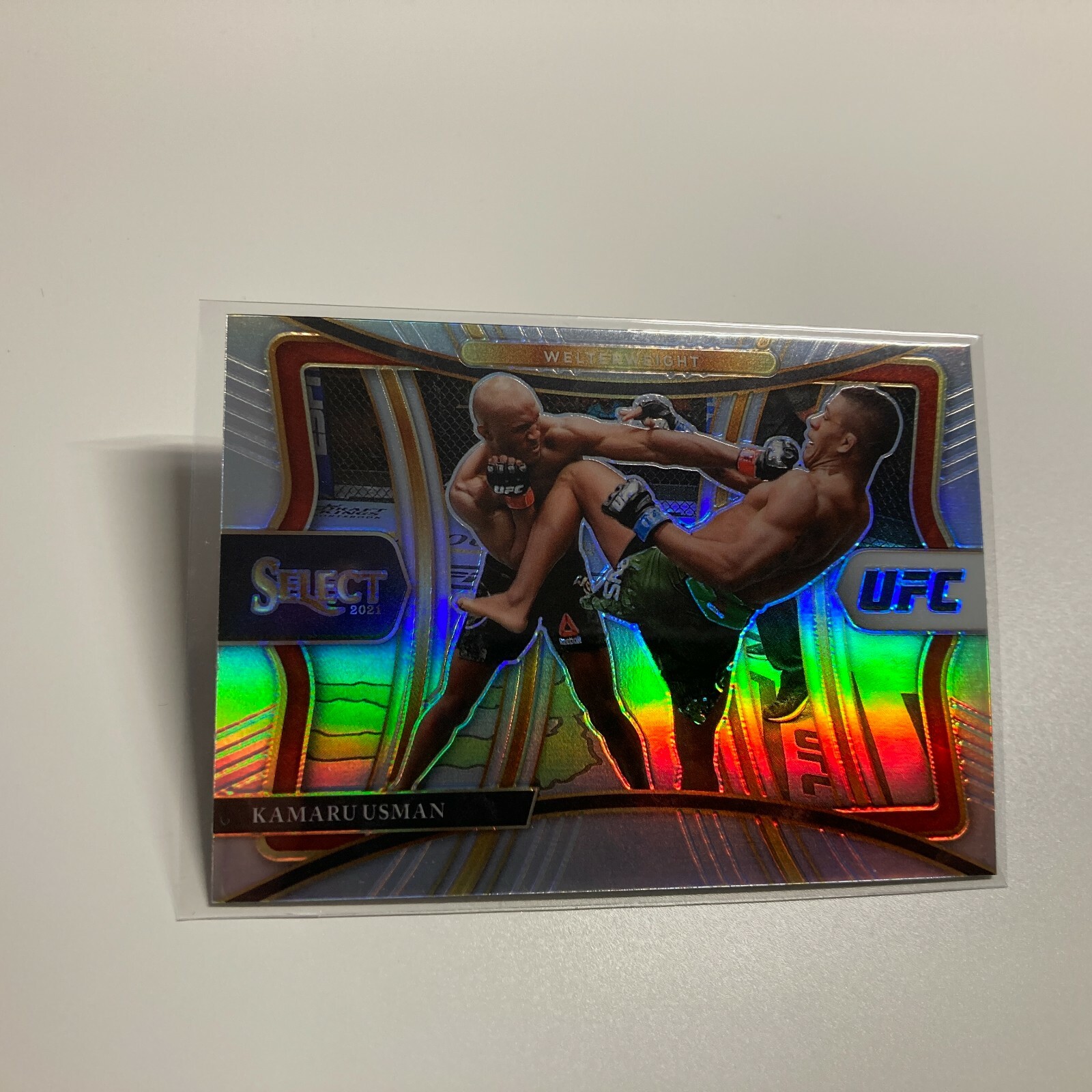 Kamaru Usman 2021 Panini Select UFC Premier Level Silver Prizm Card #163  A