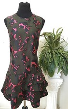 NWT Banana Republic Army Green Multi-Color 3 Tiered Ruffle Dress Size 12P