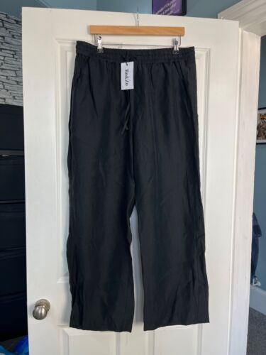 New RO&ZO Black LINEN BLEND Wide Leg TROUSERS Size UK 18 Summer