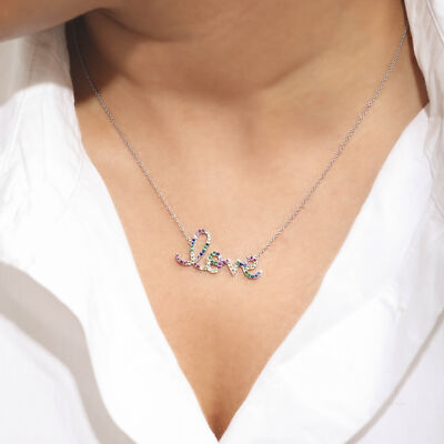 14K Gold  Multi Sapphire Rainbow Love Pendant Necklace - The Jewelz
