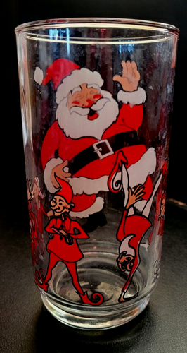 Retro Christmas Holiday Santa/Elves Clear 6"Drinking Glass/Tumbler;Milk/KIds/Bar - Picture 2 of 17