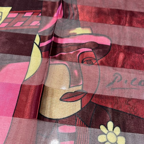Vintage Picasso Abstract Man Art Scarf Large Silk? Ruby Red 38 X 38 Multicolored - Picture 3 of 12
