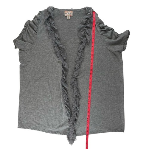 Miss Guided Cardigan Womans 2X Gray Knit Short Sleeve Ruffle Front Sweater - Picture 7 of 11