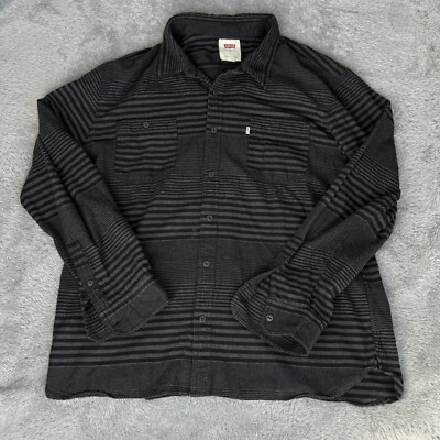 Levis Mens 2XL Gray Button Up Shirt Striped Casual Travel Regular Fit