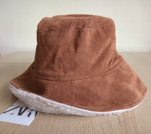 BNWT Zara brown faux suede bucket hat 