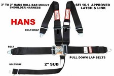 Hans Racing Safety Harness Sfi 16.1 Racing 5 Point Roll Bar Mount 3 Latch
