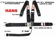 HANS RACING SAFETY HARNESS SFI 16.1 RACING 5 POINT ROLL BAR MOUNT 3" LATCH