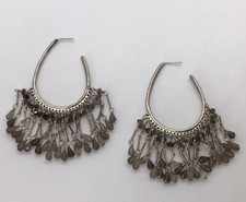 925 Sterling Silver Crystal Dangle Chandelier Pierced Half Hoop Earrings 17g