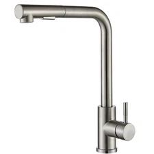 Brushed Nickel Kitchen Sink Faucet Pull Down Sprayer Single Handle Swivel Mixer
