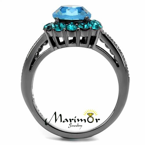 Light Black Stainless Steel 3.22 Ct Multi Color Crystal Halo Engagement Ring - Picture 3 of 5