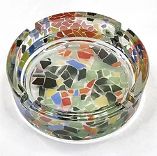 Glass Ashtray with Multicolor Abstract Mosaic Round 4.25"