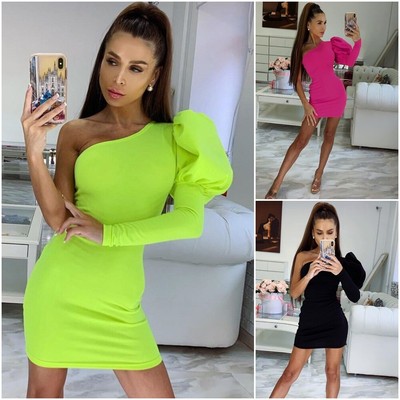 One Shoulder Puff Long Sleeve Mini 