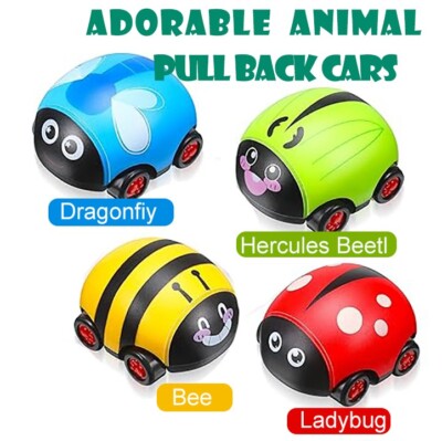 4 Pieces Animals Pull Back Cars Friction Powered Push and Go Back Toys Cars