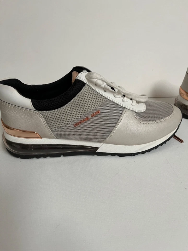 Michael Kors Allie Trainer Leather Sneakers White and Gold - Image 4 of 4