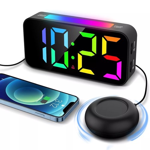 Digital Alarm Clock for Heavy Sleeper Bedroom LED Display Night Light w/ Shaker