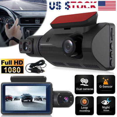 1080P Dual Lens Car DVR Dash Cam Video Recorder G-Sensor Front And Inside Camera