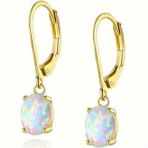 Damen Ohrringe Mit syntetisches OPAL stein Hängeohringe 18 Karat Vergoldet