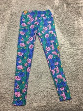 Lularoe Leggings Womens One Size Blue And Pink Flowers Stretchy Design