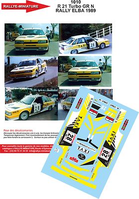 DECALS 1/43 REF 1010 RENAULT 21 TURBO RALLYE ELBA ITALY 1989 RALLY