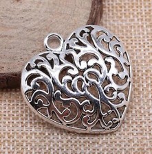 4pcs 35x35mm Alloy Charm Big Filigree Heart Pendants EF3735