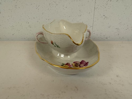 Vintage Antique German KPM Porcelain Gravy Boat Painted Floral Insect Decoration - Picture 5 of 11