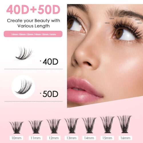 Kit de Extensión de Pestañas 320 PIEZAS Racimos de Pestañas Postizas Natural 40D 50D Pinza - Imagen 4 de 9