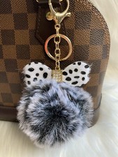 Polka Dot Pom Pom Bag Charm Keychain Fluffy Key Ring Car Charm Bow Bling New