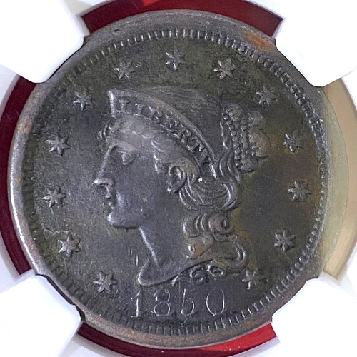NGC-AU! 1850 BRAIDED HAIR LARGE CENT