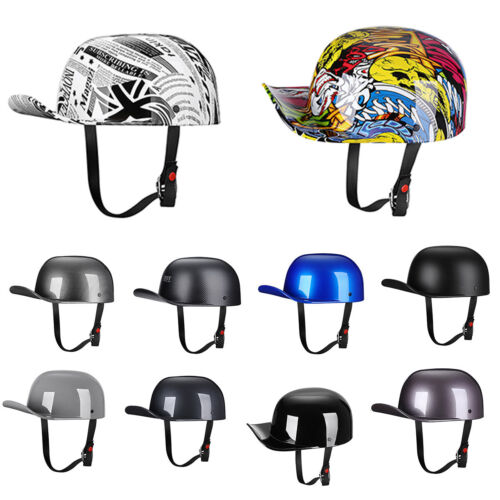 DOT Baseball Cap Vintage Motorcycle Half Helmet Chopper Cruiser Scooter Helmet - Afbeelding 1 van 21