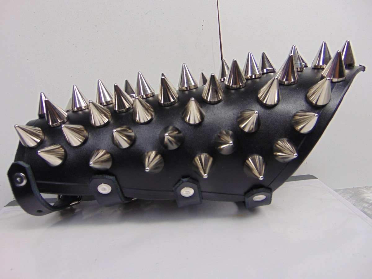 小物 GadidAnoniem GUERIN LEATHER SPIKED GAUNTLETS BULLDOG . BLACK METAL (MDLG0187