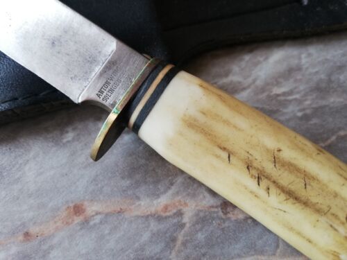 VTG RARE GERMAN OTHELLO SOLINGEN HUNTING KNIFE LEATHER SHEATH STAG HORN HANDLE - Picture 3 of 14