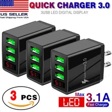 3 PCS Fast Quick QC 3.0 USB Hub 3-Port Wall Charger Power Charge US Plug Adapter