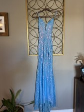 Formal Prom Mermaid Sequin Gown Dress Light Blue Lined Size XS 0/2