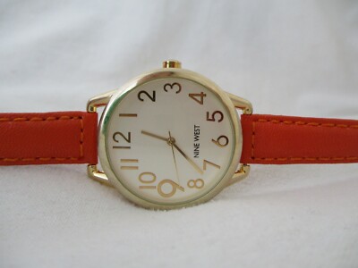 Nine West Watch Orange Buckle Band Round Gold Toned Face  display picture 3