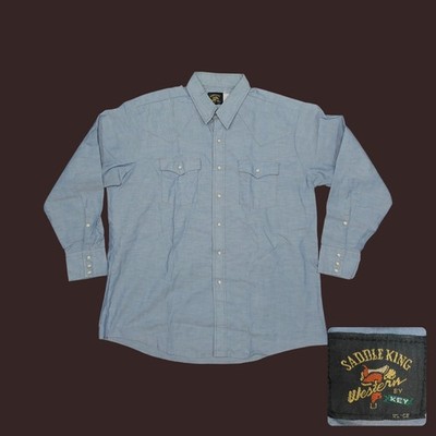 Vintage Saddle King By Key Western Pearl Snap Shirt Light Blue Mens 2XL