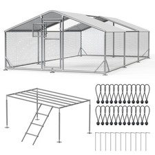 19 FT Metal Chicken Coop Large Walk-in Hen Cage House with Cover Roof Climbing