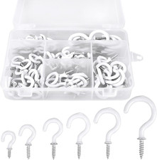 90 Pcs White Ceiling Hooks Kit, 6 Sizes Vinyl Coated Screw-In Plant