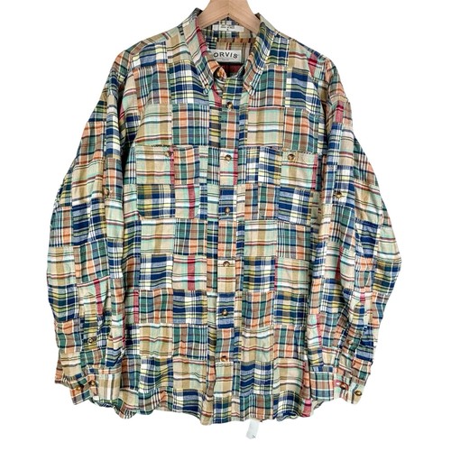 Orvis Hemd Herren XL Madras kariert Patchwork Button Down Preppy Outdoor Gorpcore