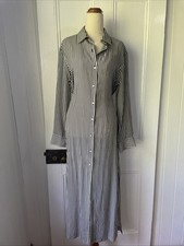 Asceno Size AU 10 / Small 100% SILK Black White Striped Button Front Shirt Dress