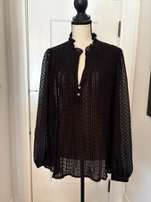 GAP Women s L Black Sheer Chiffon V-Neck Puff...