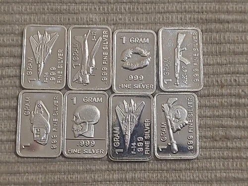 Lot Of 8 1 Gram .999 Fine Silver Bars