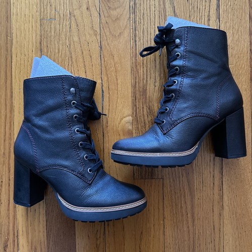 Naturalizer “Callie” Leather Ankle Boot Bootie Block Heel BLACK Lace Up Size 7.5 - Picture 2 of 11