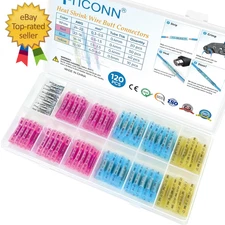 TICONN 120PCS Heat Shrink Butt Connectors Kit, AWG 24 – 10 4 Sizes Butt Splice,