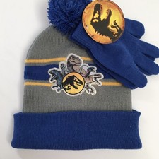 Dinosaur Childrens Kids Winter Knit Beanie Hat and Gloves Jurassic Park